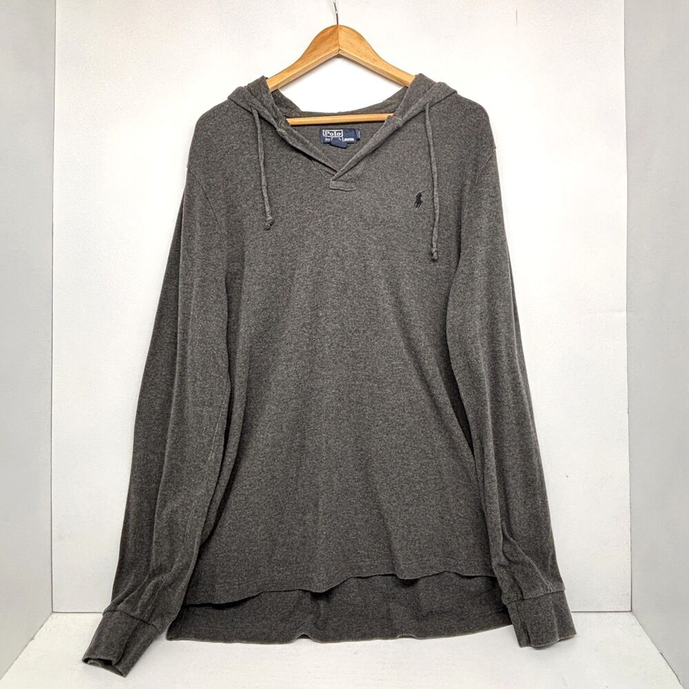 Polo By Ralph Lauren Long Sleeve Hooded T-shirt Dark Gray & Black Logo Men's XL